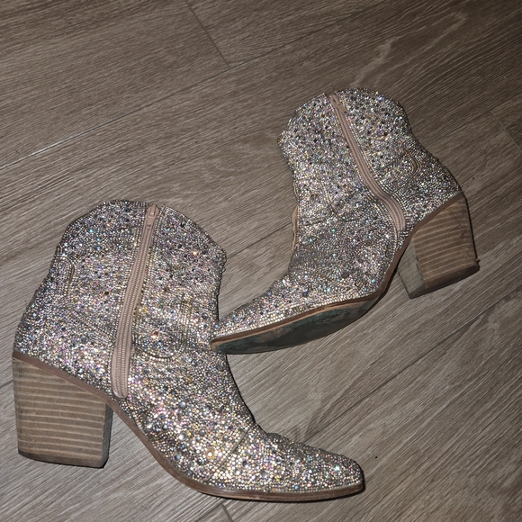 Silver Rhinestone Ankle Boots - Picture 2 of 3